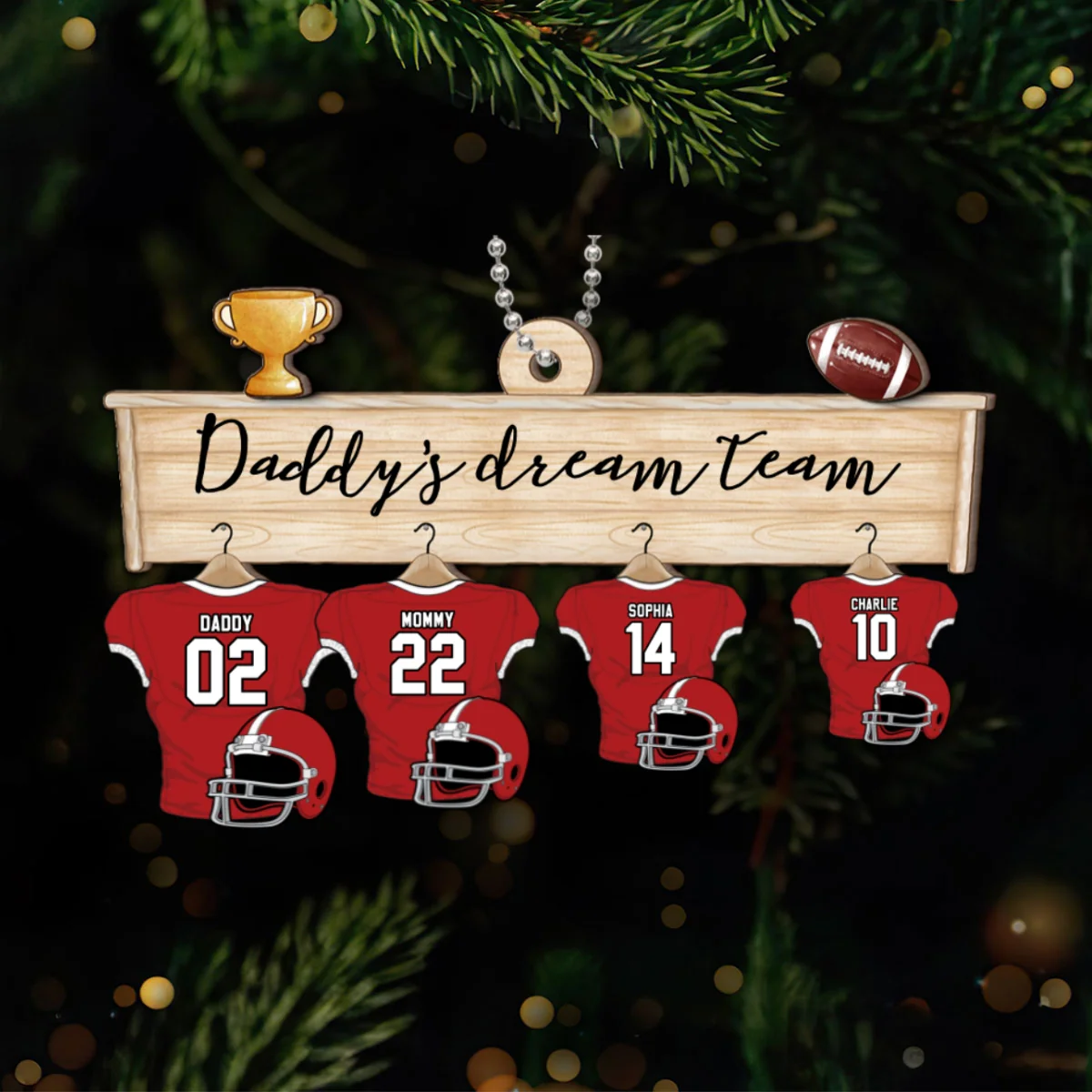 Football Jersey Team Family Personalized 2-Layer Wooden Ornament - Image 10