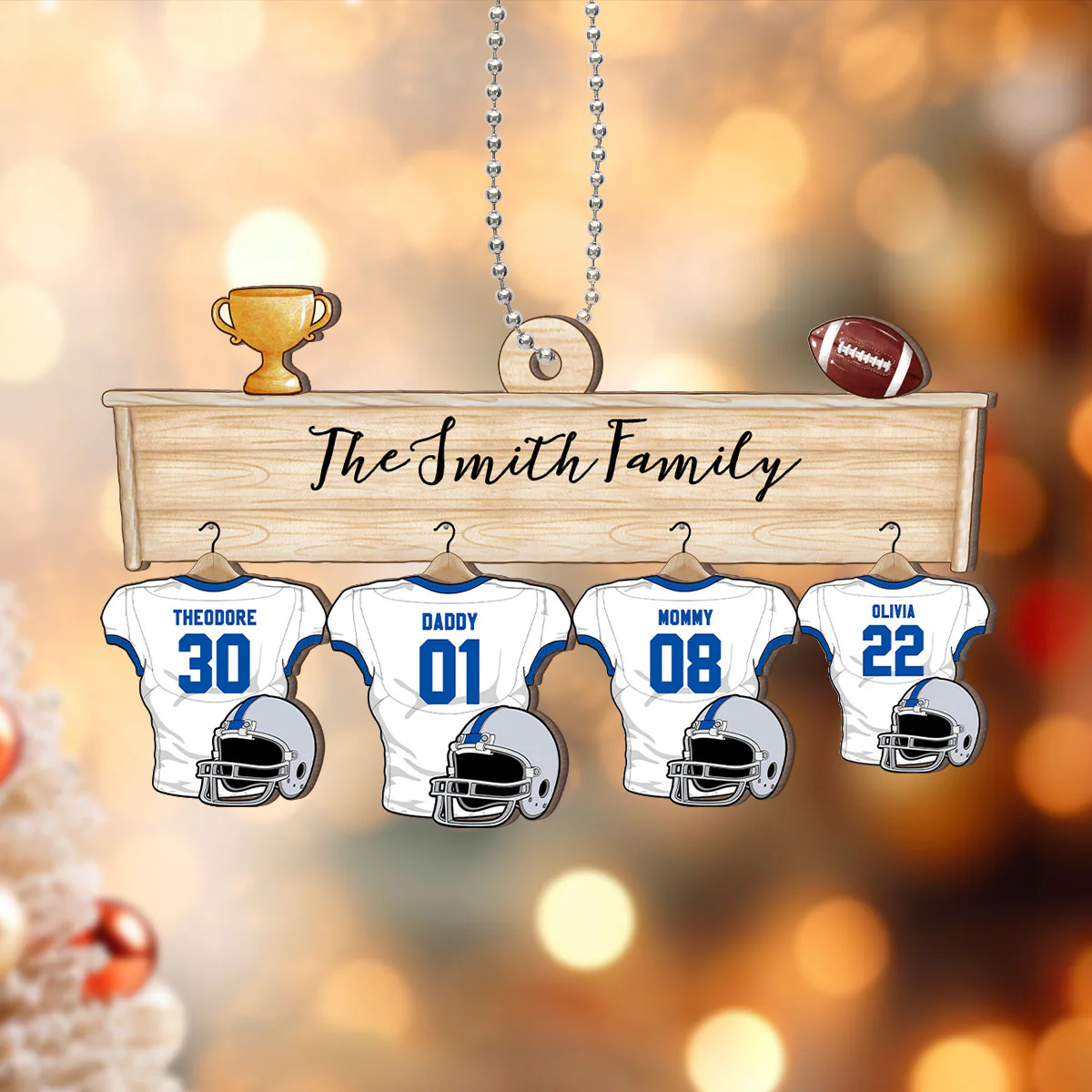 Football Jersey Team Family Personalized 2-Layer Wooden Ornament - Image 2
