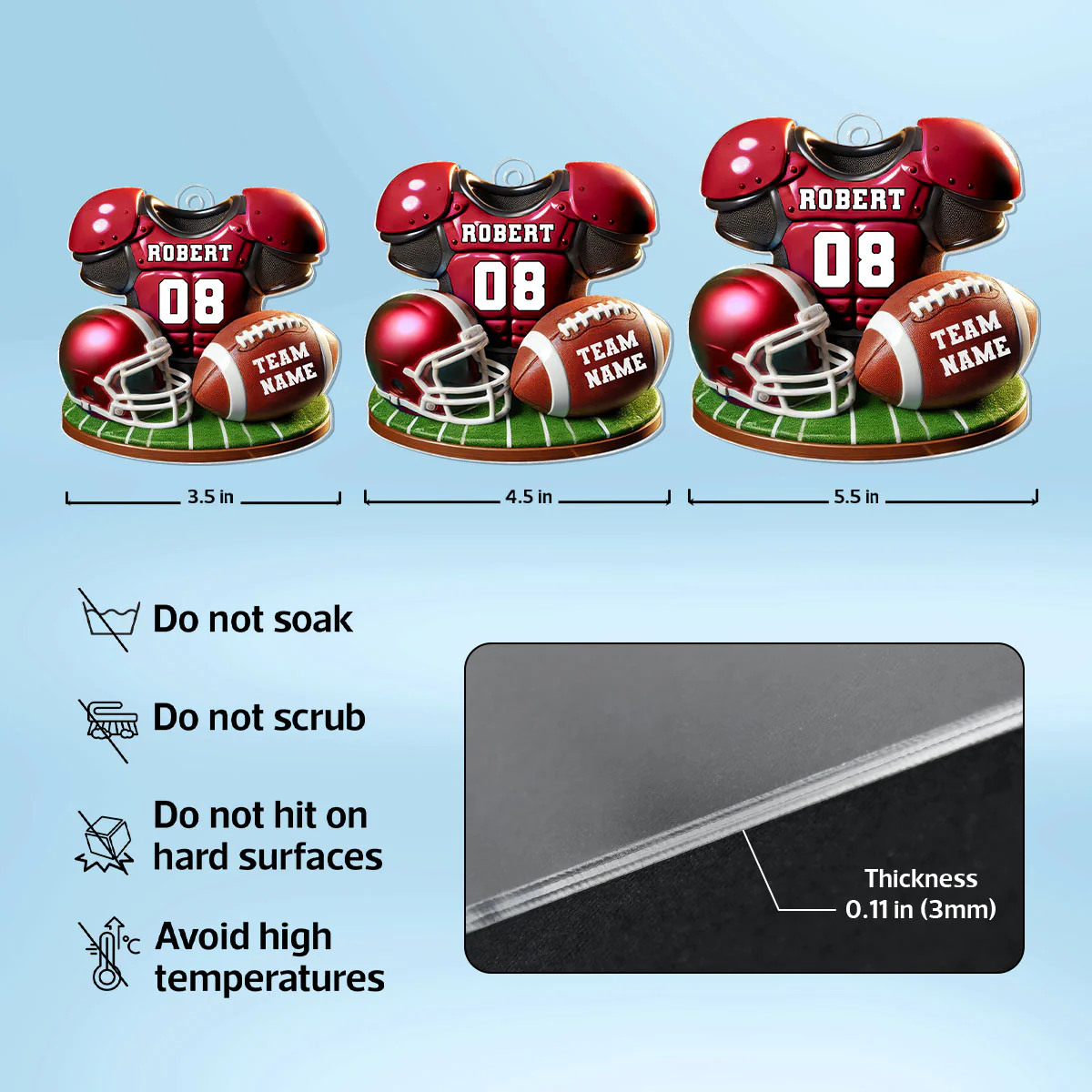 Football Jersey Uniform 3D Effect Personalized Acrylic Car Hanger Ornament, Perfect Gift For Football Fans, Super Bowl 2025 - Image 7
