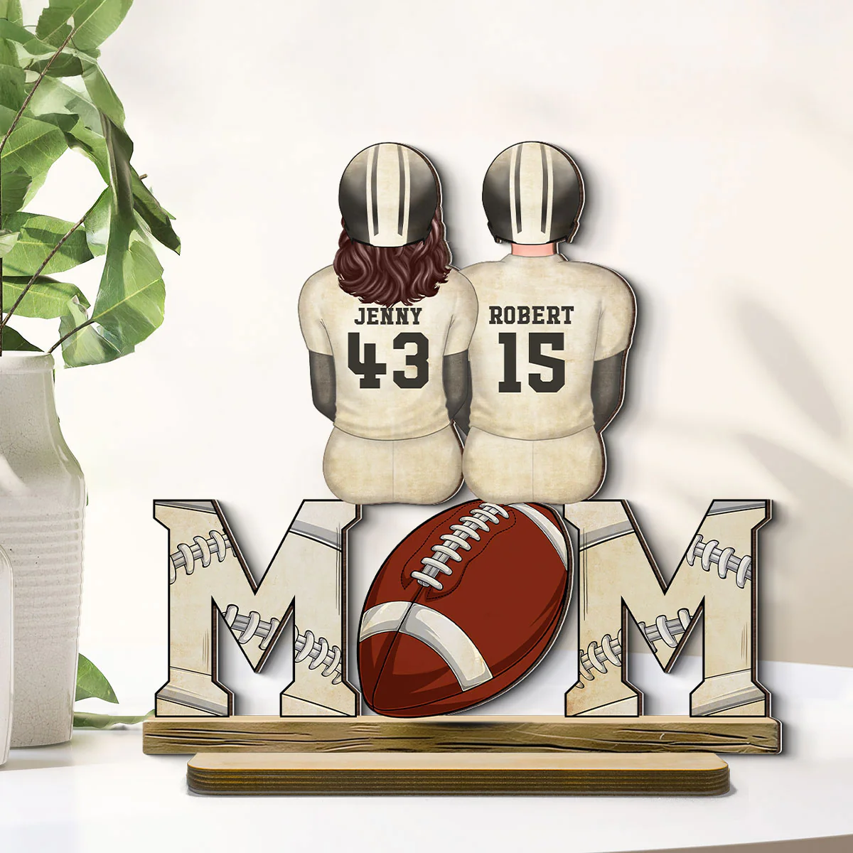 Football Mom And Kids Personalized Standing Wooden Plaque, Gift for Mom, Gift for Wife - Image 6