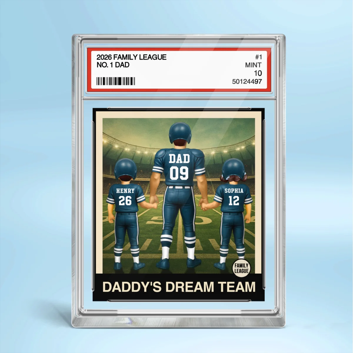 Football No. 1 Dad Man & Kids Trading Card Style Personalized Acrylic Block Plaque - Image 10