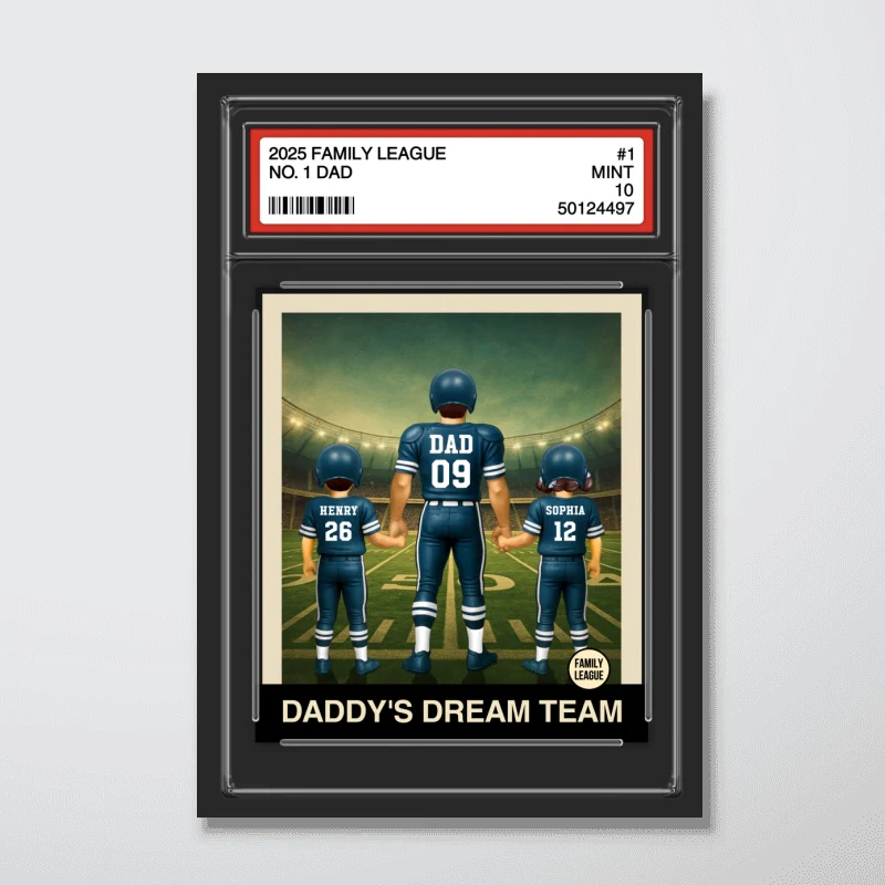 Football No. 1 Dad Man & Kids Trading Card Style Personalized Poster - Image 11