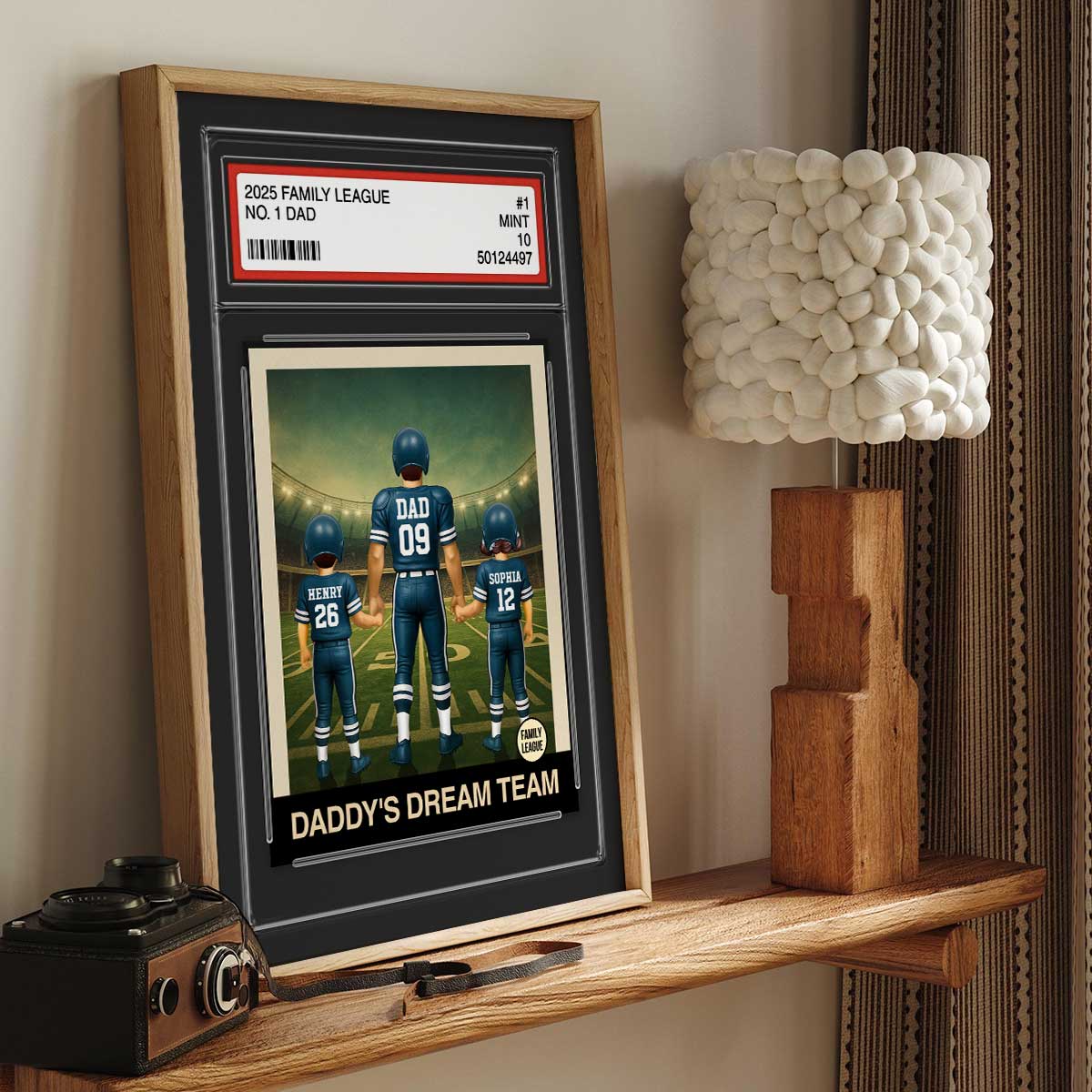 Football No. 1 Dad Man & Kids Trading Card Style Personalized Poster - Image 2