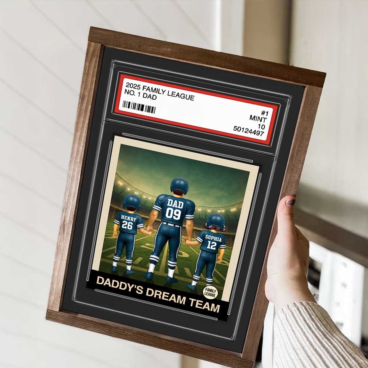 Football No. 1 Dad Man & Kids Trading Card Style Personalized Poster - Image 3