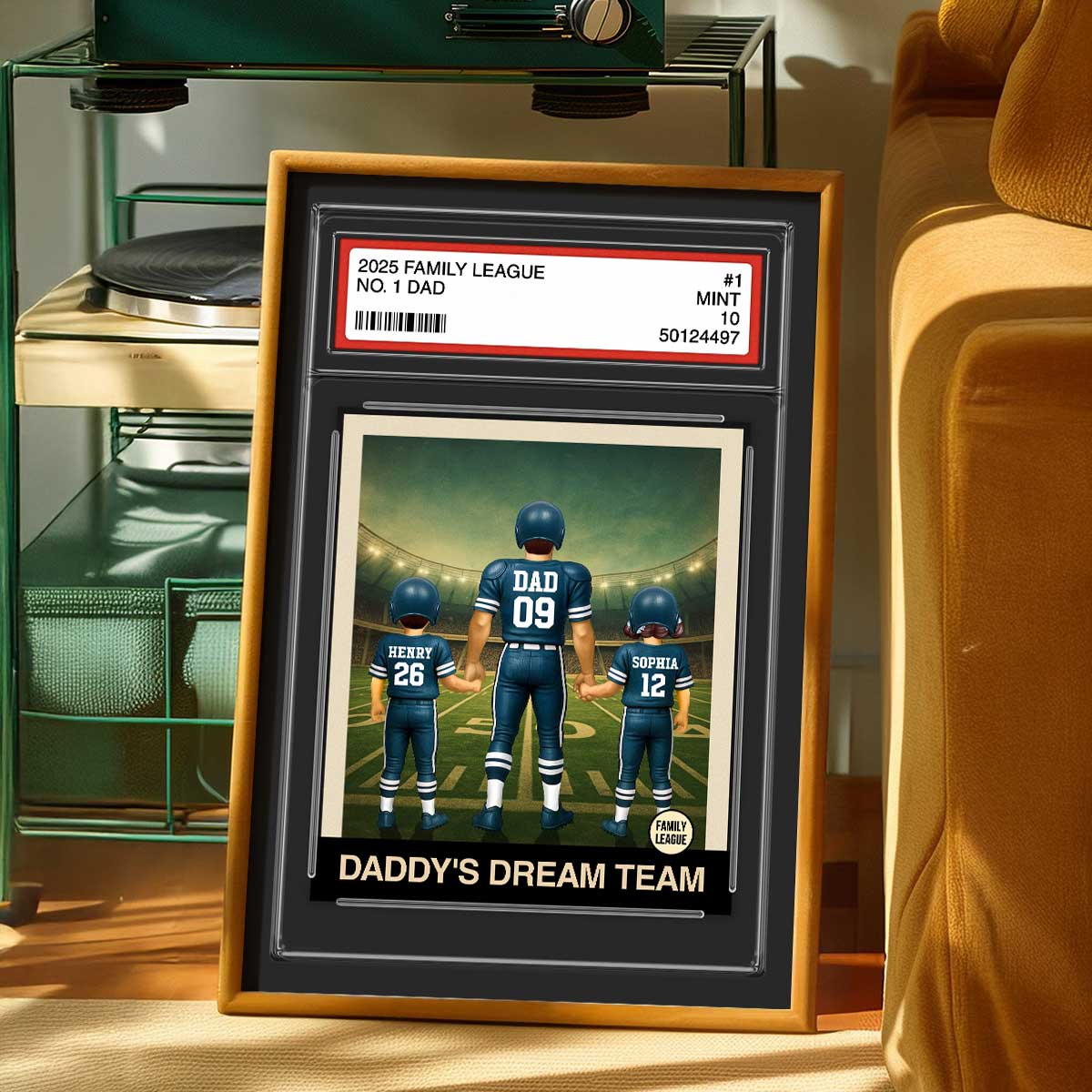 Football No. 1 Dad Man & Kids Trading Card Style Personalized Poster - Image 4