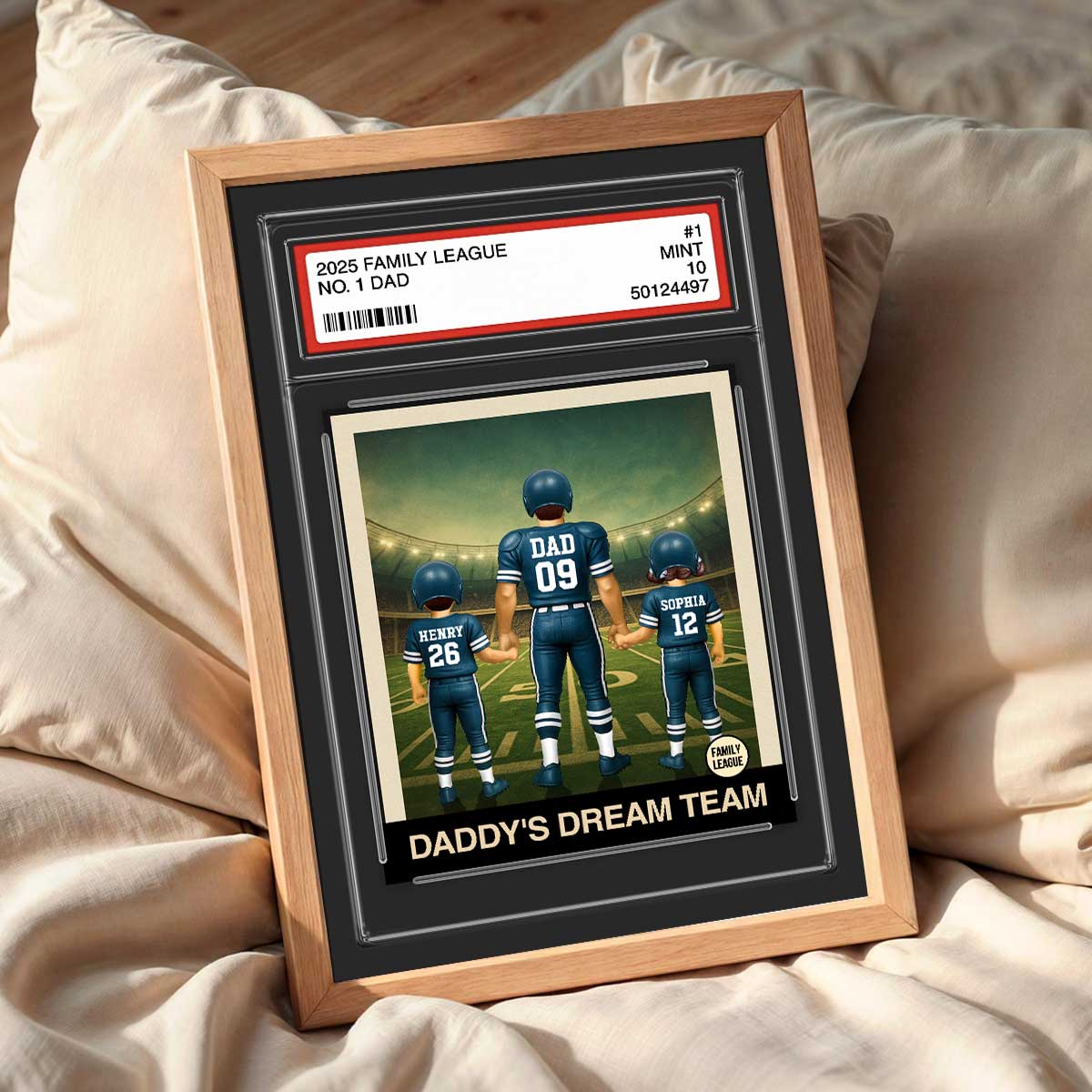 Football No. 1 Dad Man & Kids Trading Card Style Personalized Poster - Image 5