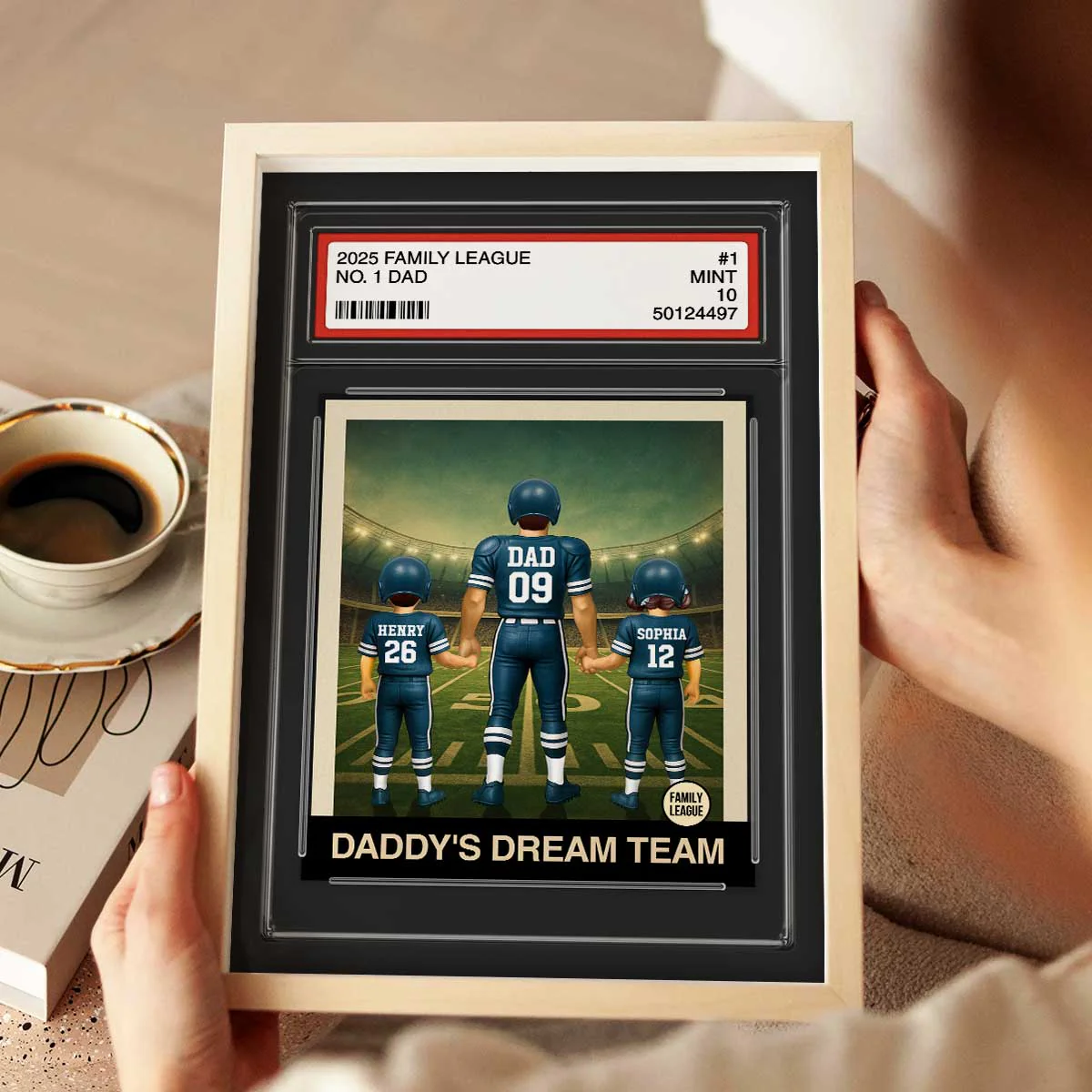 Football No. 1 Dad Man & Kids Trading Card Style Personalized Poster - Image 7