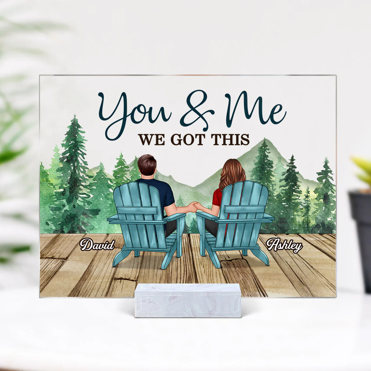 Forest Landscape Back View Couple Sitting Gift For Him For Her Personalized Acrylic Plaque