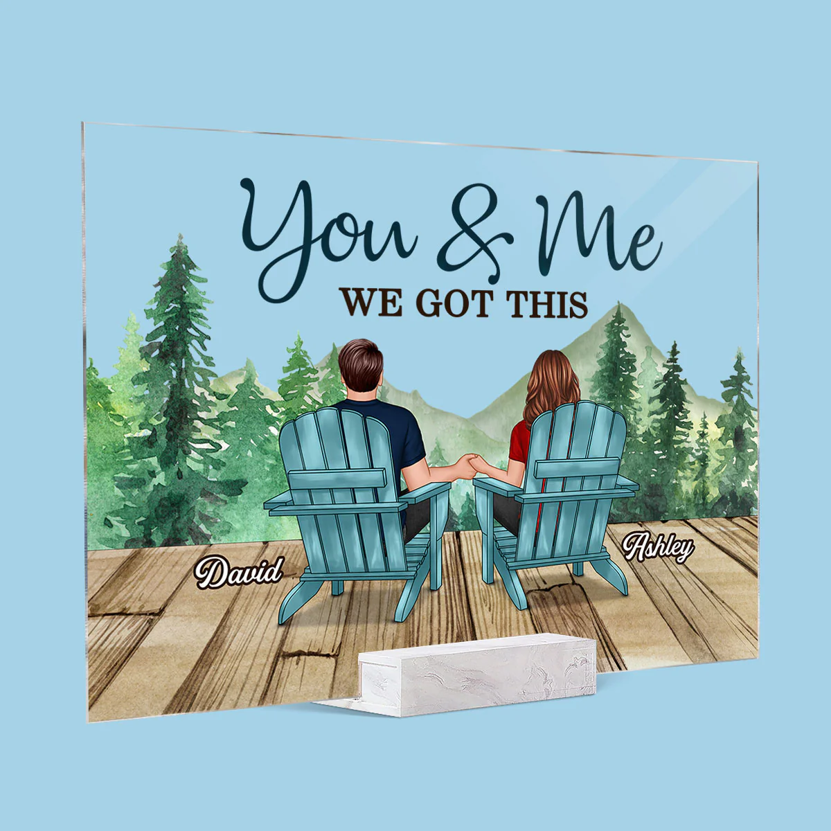 Forest Landscape Back View Couple Sitting Gift For Him For Her Personalized Acrylic Plaque - Image 2