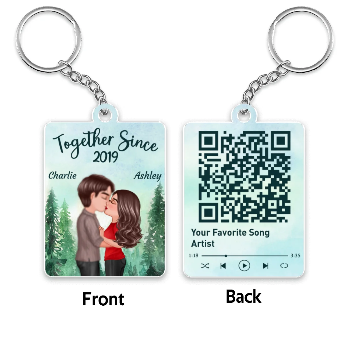 Forest Landscape Doll Couple Kissing Favorite Song Scannable QR Code Personalized Acrylic Keychain - Image 4