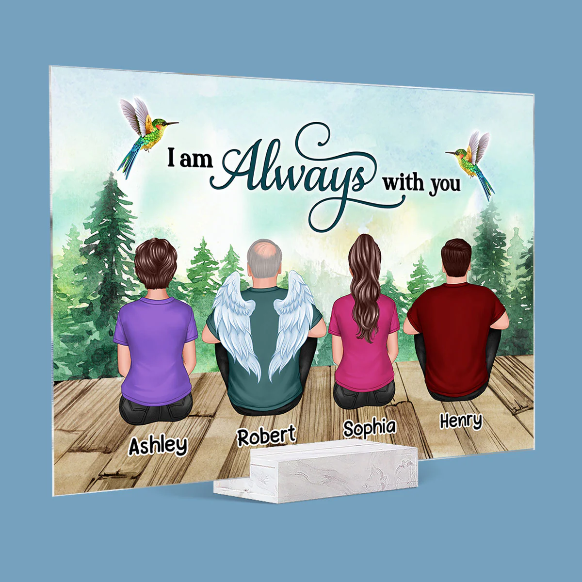 Forest Landscape Whole Back View Family Sitting Remembrance Gift Memorial Personalized Acrylic Plaque - Image 2