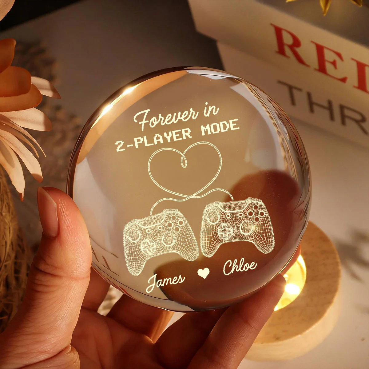 Forever In 2-Player Mode Game Controllers - Personalized Crystal Ball LED Night Light - Gamer Couple Gift - Image 4