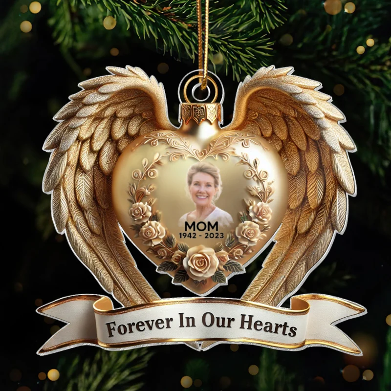 Forever In Our Hearts Angel Wings Photo Upload Memorial Keepsake 3D Effect Personalized Acrylic Flat Ornament - Image 7