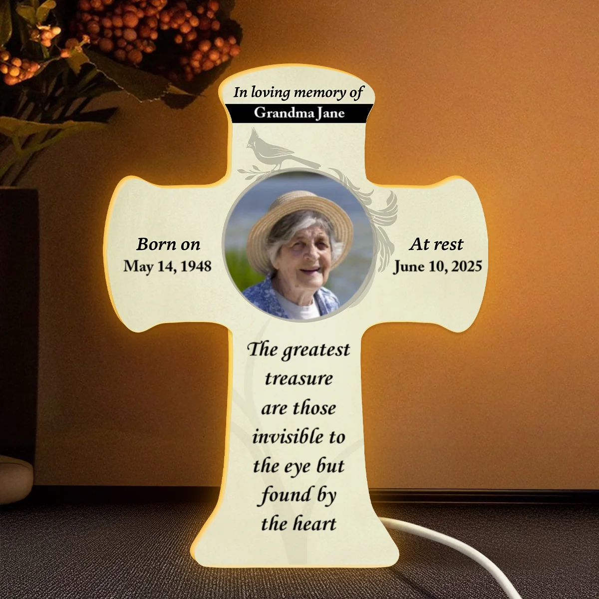 Forever in Our Hearts Memorial Photo Cross Personalized LED Light Box - Image 7