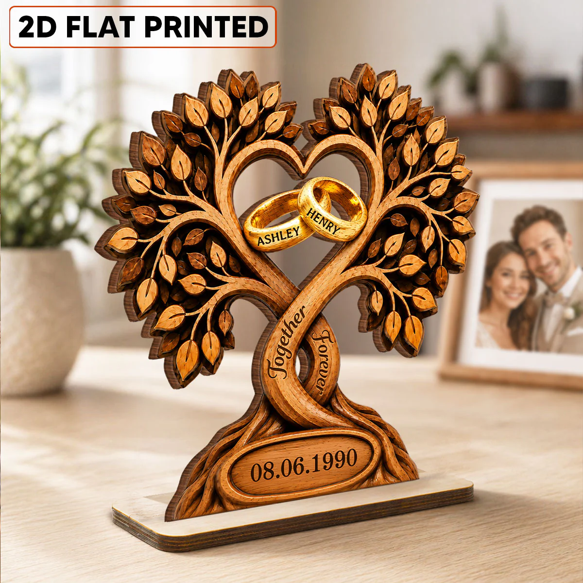 Forever Love Couple Rings In Tree Canopy - Personalized 2-Layered Wooden Plaque - Anniversary Gift, Wedding Gift For Couple - Image 2