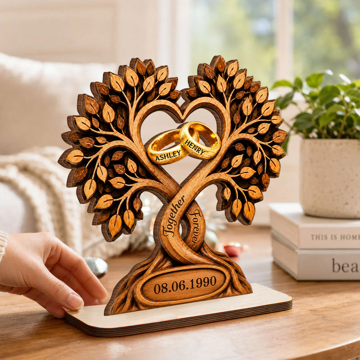 Forever Love Couple Rings In Tree Canopy - Personalized 2-Layered Wooden Plaque - Anniversary Gift, Wedding Gift For Couple - Image 5
