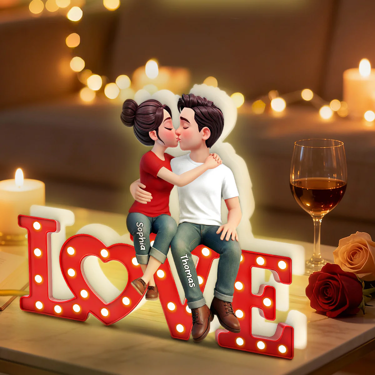 Forever LOVE Couple Sitting Kissing - Personalized Light Box - Valentine's Day Gift For Couple, For Him, For Her - Image 2