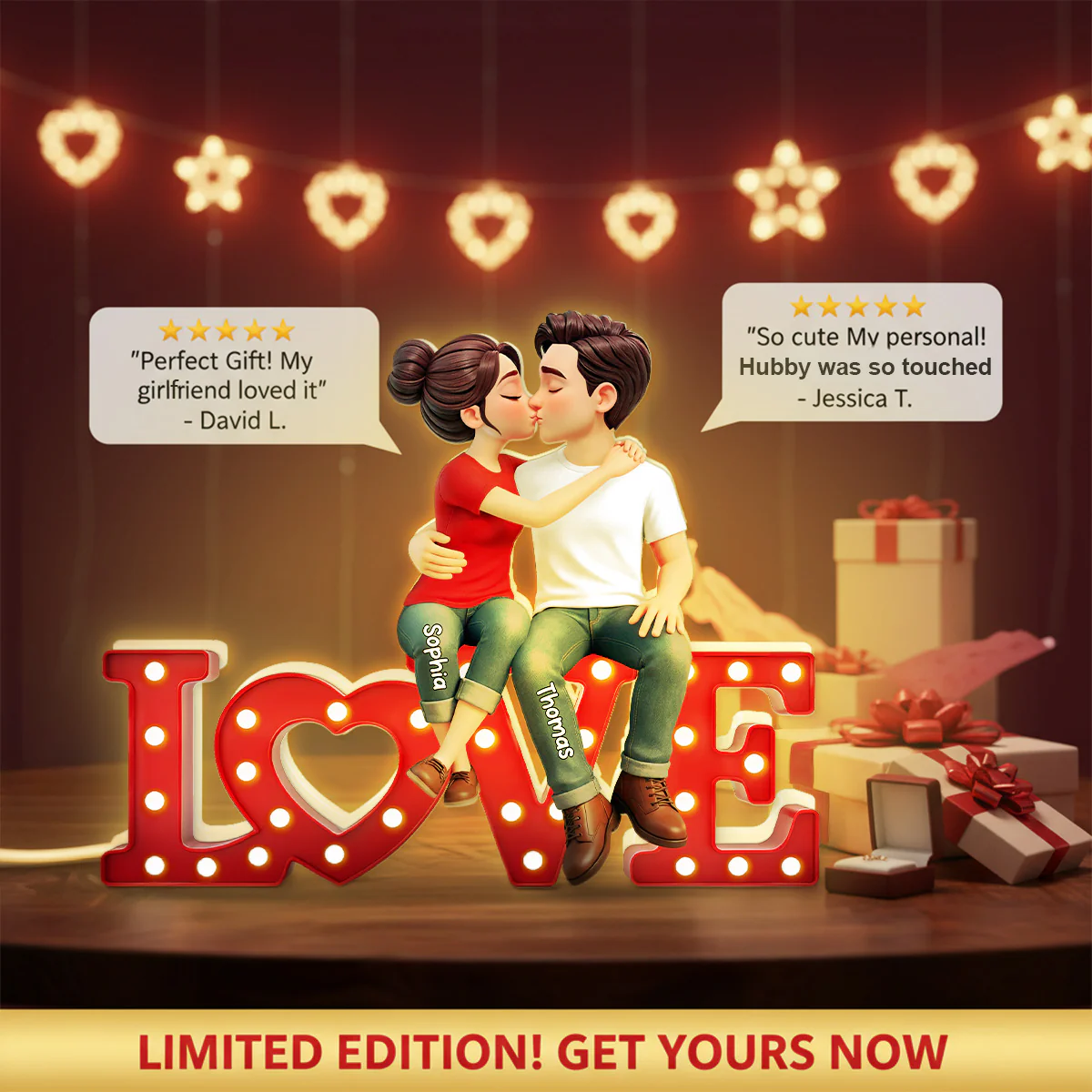 Forever LOVE Couple Sitting Kissing - Personalized Light Box - Valentine's Day Gift For Couple, For Him, For Her - Image 3