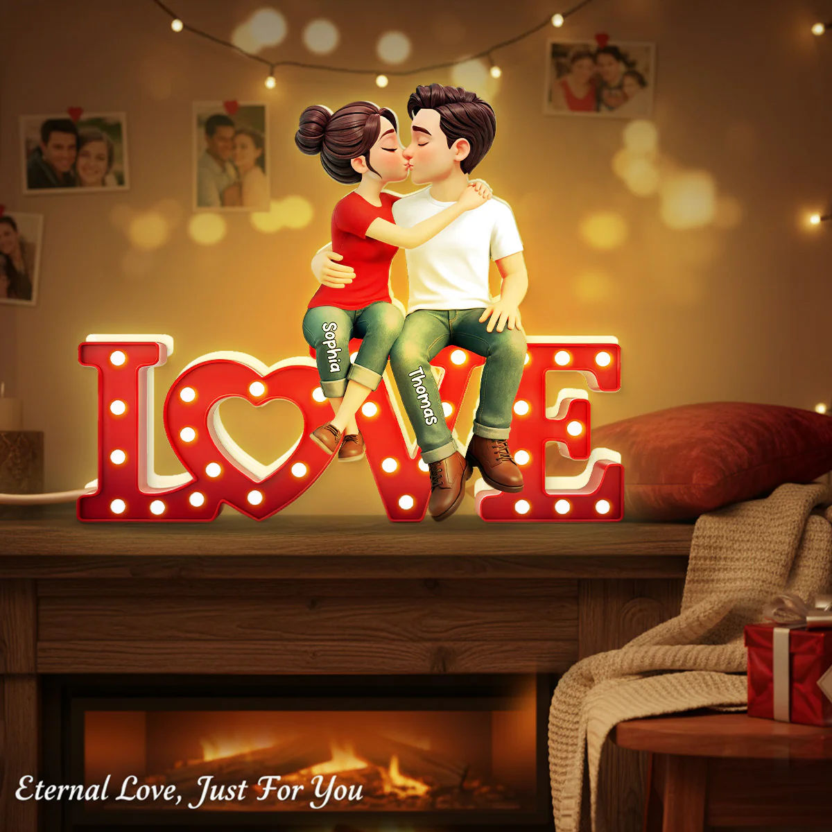 Forever LOVE Couple Sitting Kissing - Personalized Light Box - Valentine's Day Gift For Couple, For Him, For Her - Image 4