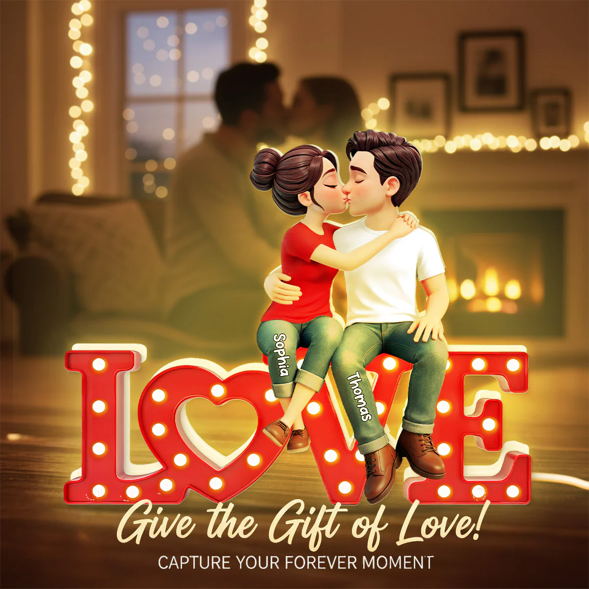Forever LOVE Couple Sitting Kissing - Personalized Light Box - Valentine's Day Gift For Couple, For Him, For Her - Image 5