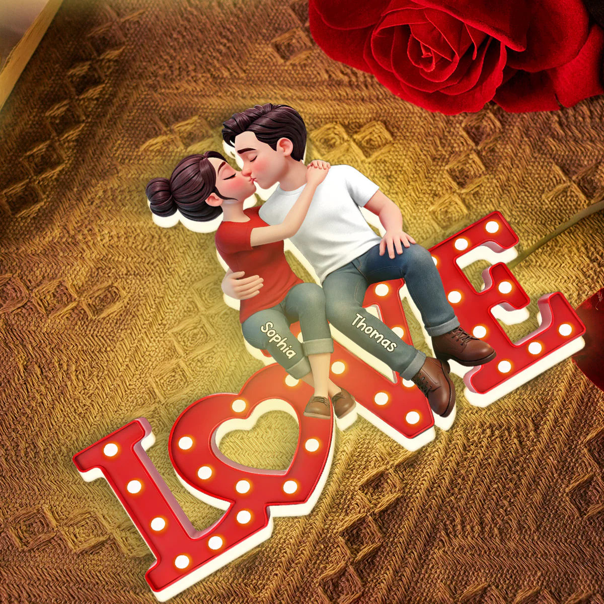 Forever LOVE Couple Sitting Kissing - Personalized Light Box - Valentine's Day Gift For Couple, For Him, For Her - Image 6