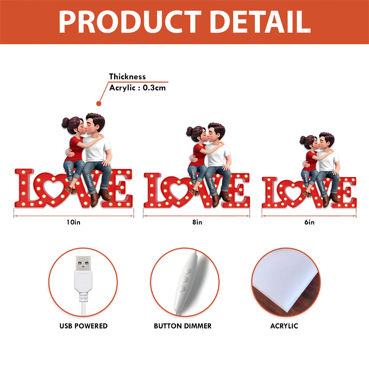 Forever LOVE Couple Sitting Kissing - Personalized Light Box - Valentine's Day Gift For Couple, For Him, For Her - Image 7