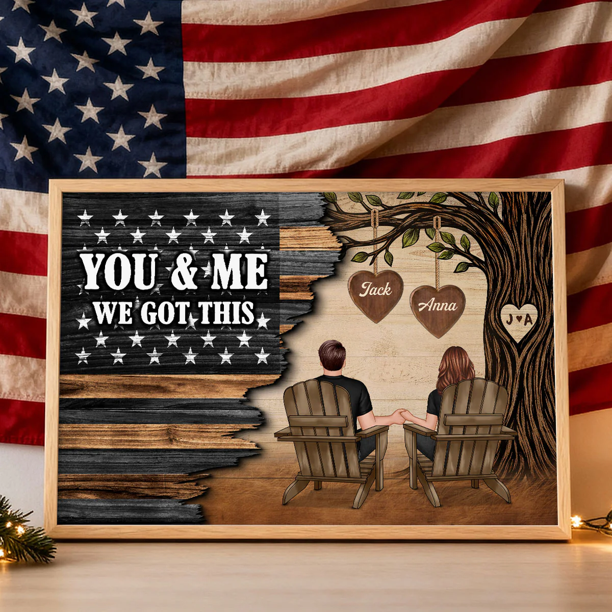 Forever Love Couple Under Tree Half Nation Flag - Personalized Poster - Valentine's Day Gift For Couple - Image 6