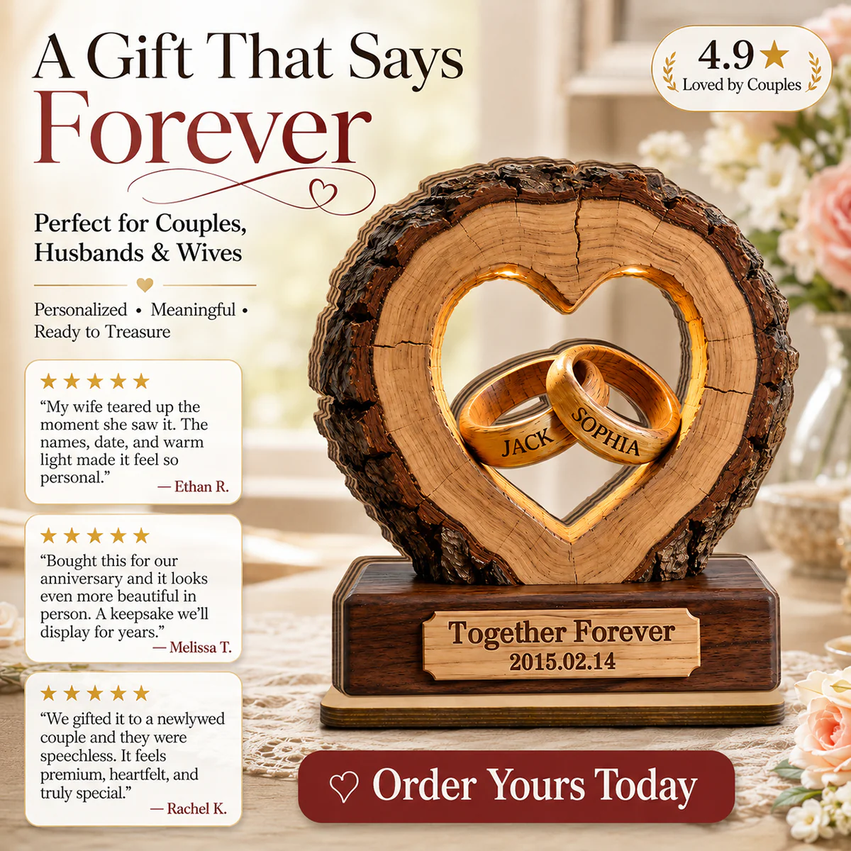 Forever Love Keepsake - Personalized 2-Layered Wooden Plaque - Anniversary Gift for Him, for Her - Image 3