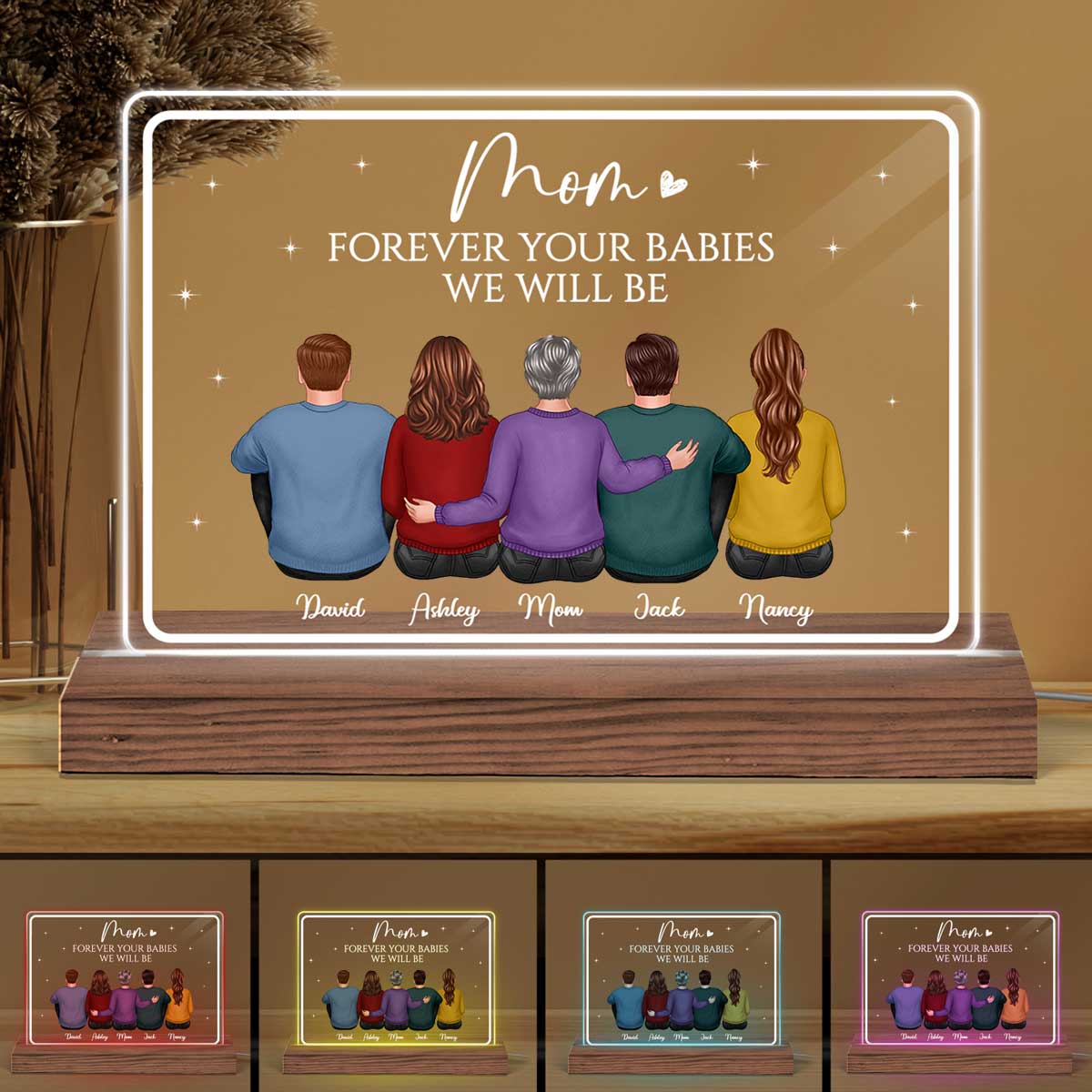Forever Your Babies Mom Mother‘s Day Gift Personalized Custom Shape LED Night Light Acrylic LED Lamp