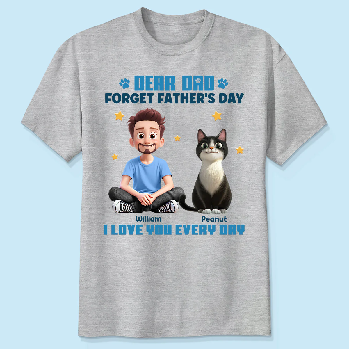 Forget Father's Day We Love You Every Day Cartoon Man & Cats Gift For Cat Lover Personalized Shirt - Image 2