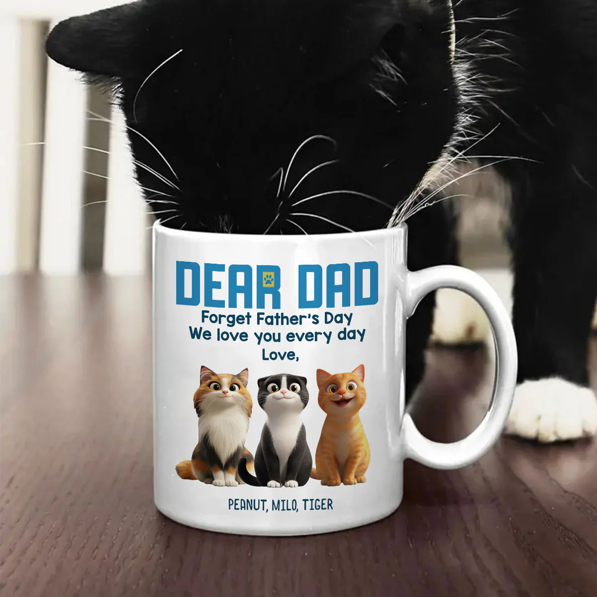 Forget Father's Day We Love You Every Day Cute Cartoon Cats Gift For Cat Lover Personalized Mug - Image 3