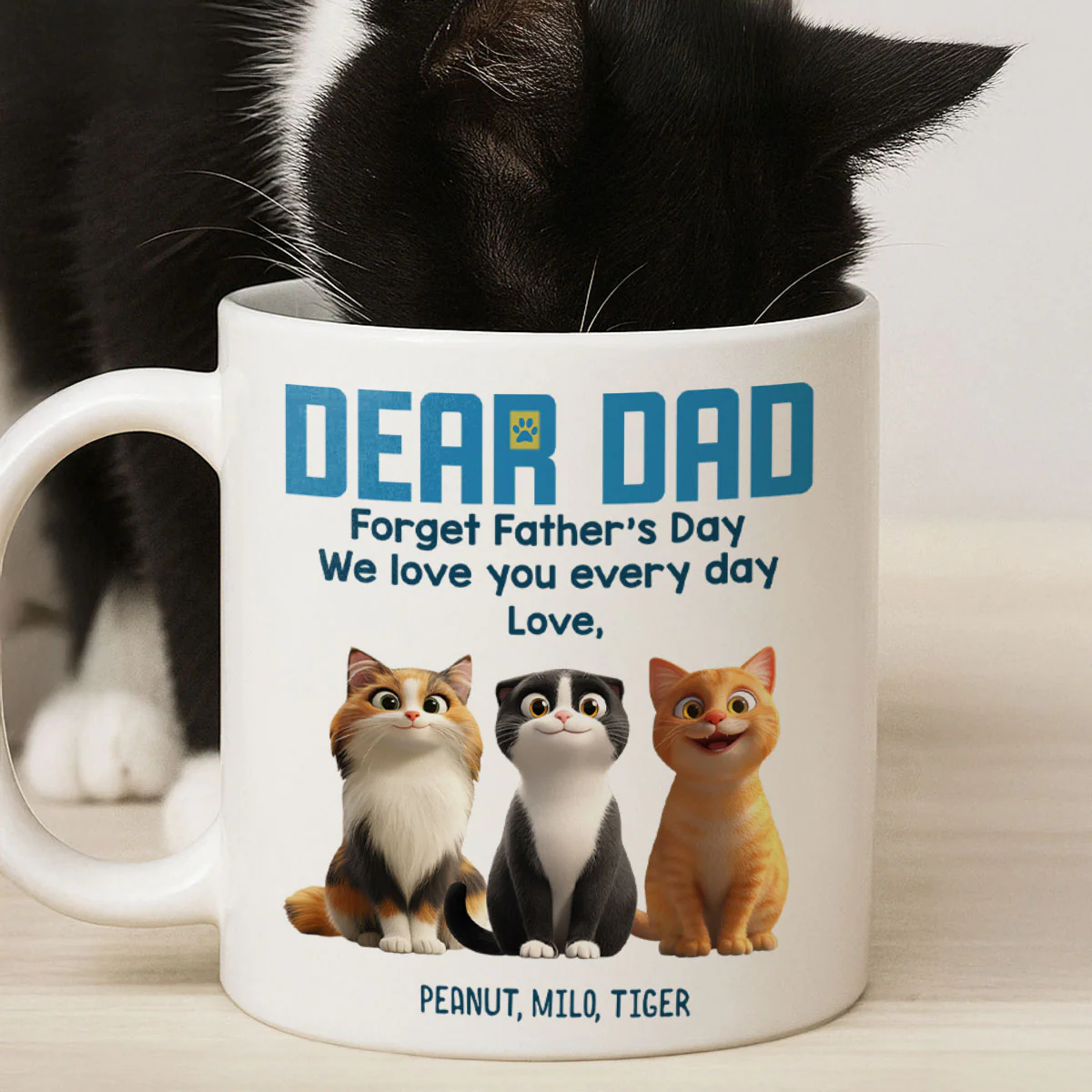 Forget Father's Day We Love You Every Day Cute Cartoon Cats Gift For Cat Lover Personalized Mug - Image 4