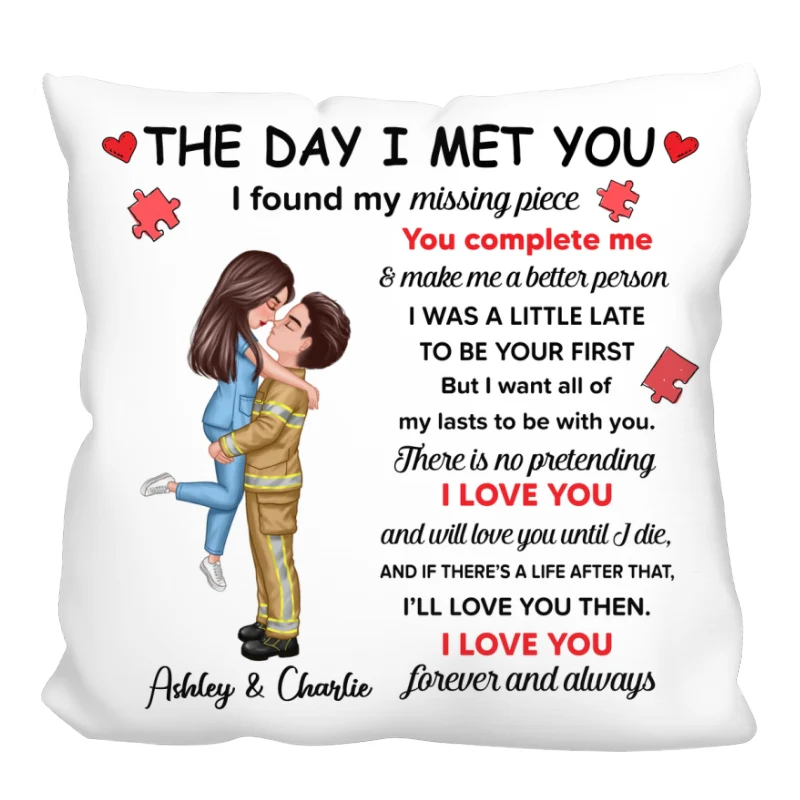 Found My Missing Piece Couple Hugging Kissing Gift by Occupation Gift For Her Gift For Him Firefighter, Nurse, Police Officer Personalized Pillow - Image 6