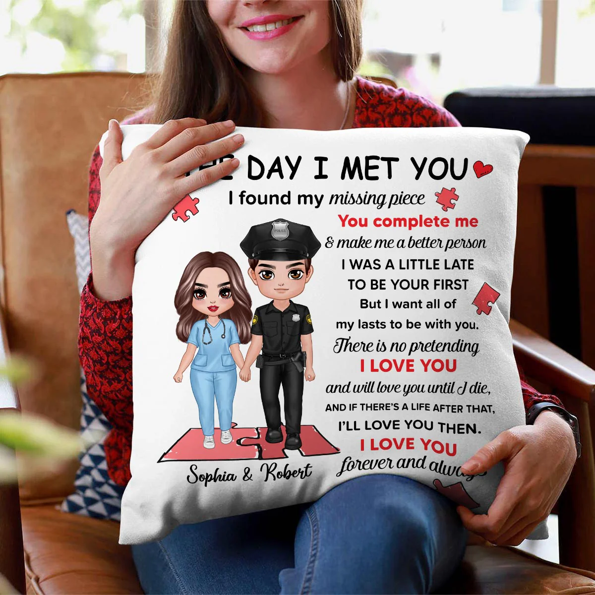 Found My Missing Piece Couple Standing Gifts by Occupation Gift For Her Gift For Him Firefighter, Nurse, Police Officer Personalized Pillow - Image 3
