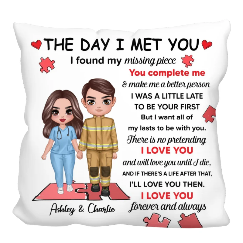 Found My Missing Piece Couple Standing Gifts by Occupation Gift For Her Gift For Him Firefighter, Nurse, Police Officer Personalized Pillow - Image 7
