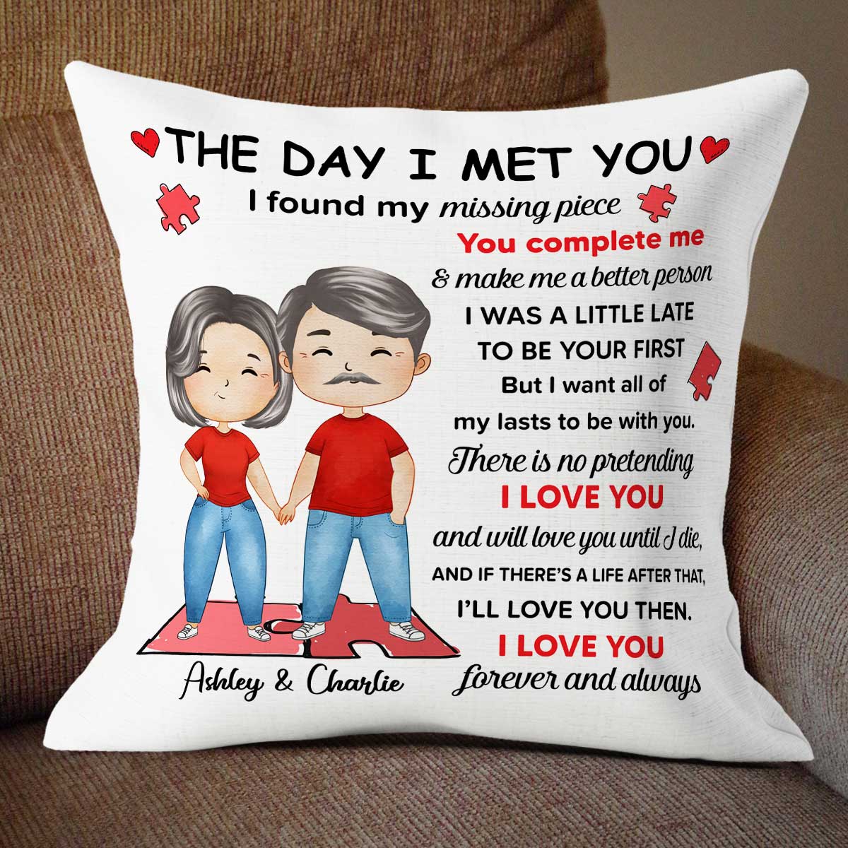 Found My Missing Piece Watercolor Couple Personalized Pillow - Anniversary Gift For Couple - Gift For Him Gift For Her - Image 3