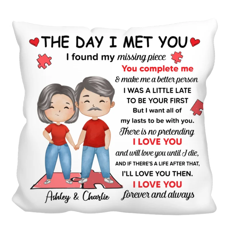 Found My Missing Piece Watercolor Couple Personalized Pillow - Anniversary Gift For Couple - Gift For Him Gift For Her - Image 4