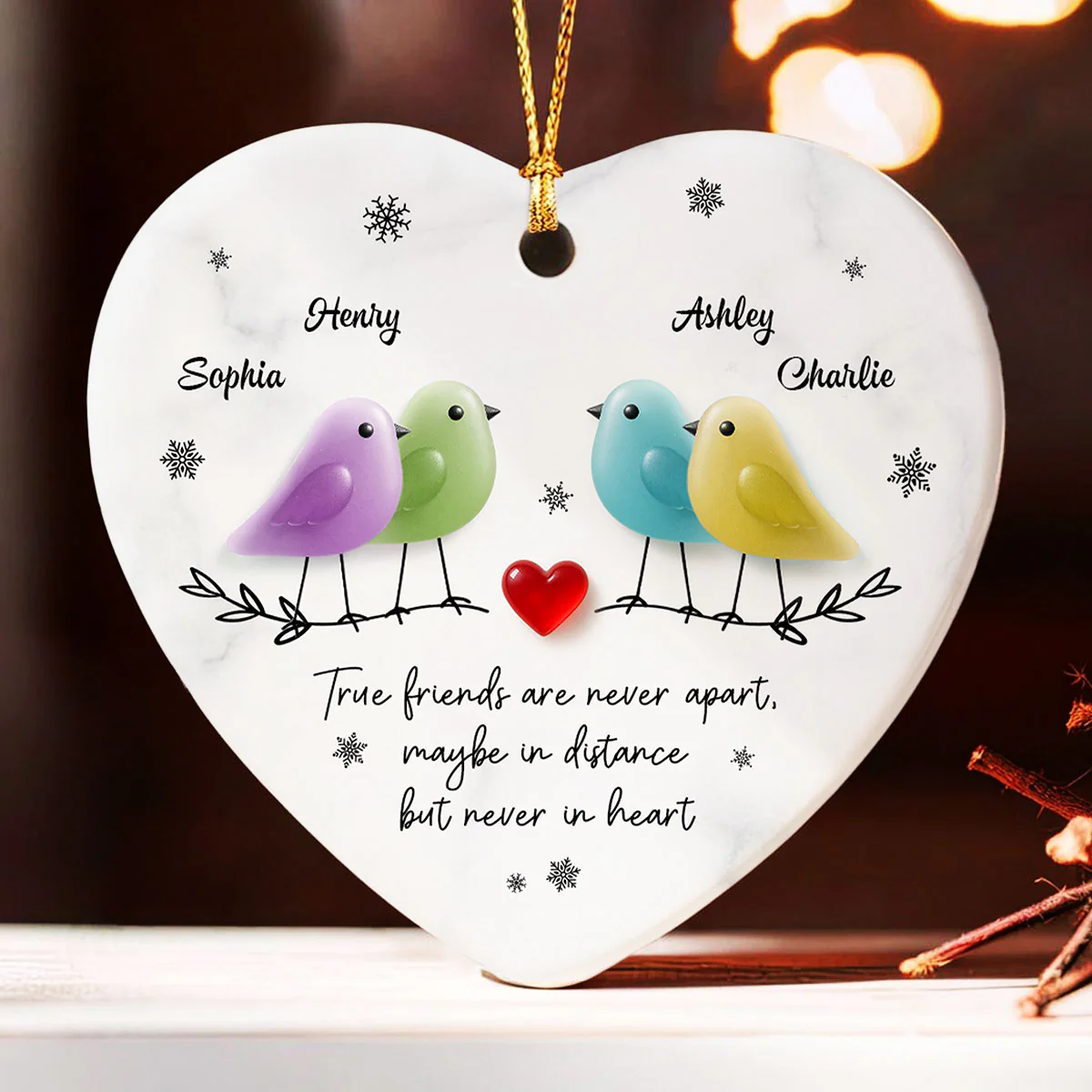Friends Are Never Apart 3D Effect Sea Glass - Personalized Ceramic Ornament - Christmas Gift for Friends, Besties - Image 2