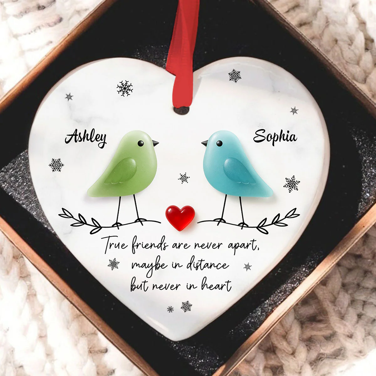 Friends Are Never Apart 3D Effect Sea Glass - Personalized Ceramic Ornament - Christmas Gift for Friends, Besties - Image 3