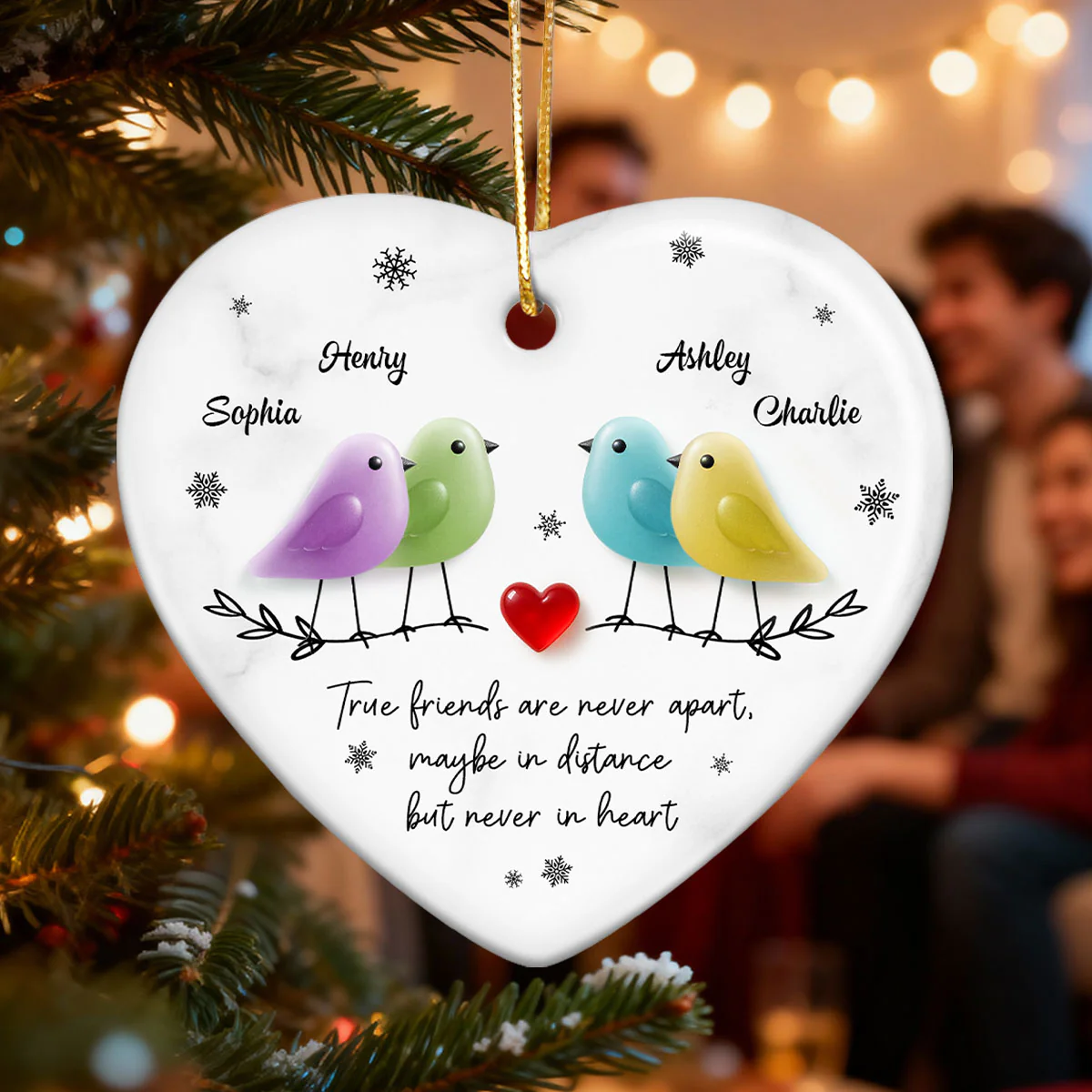 Friends Are Never Apart 3D Effect Sea Glass - Personalized Ceramic Ornament - Christmas Gift for Friends, Besties - Image 4