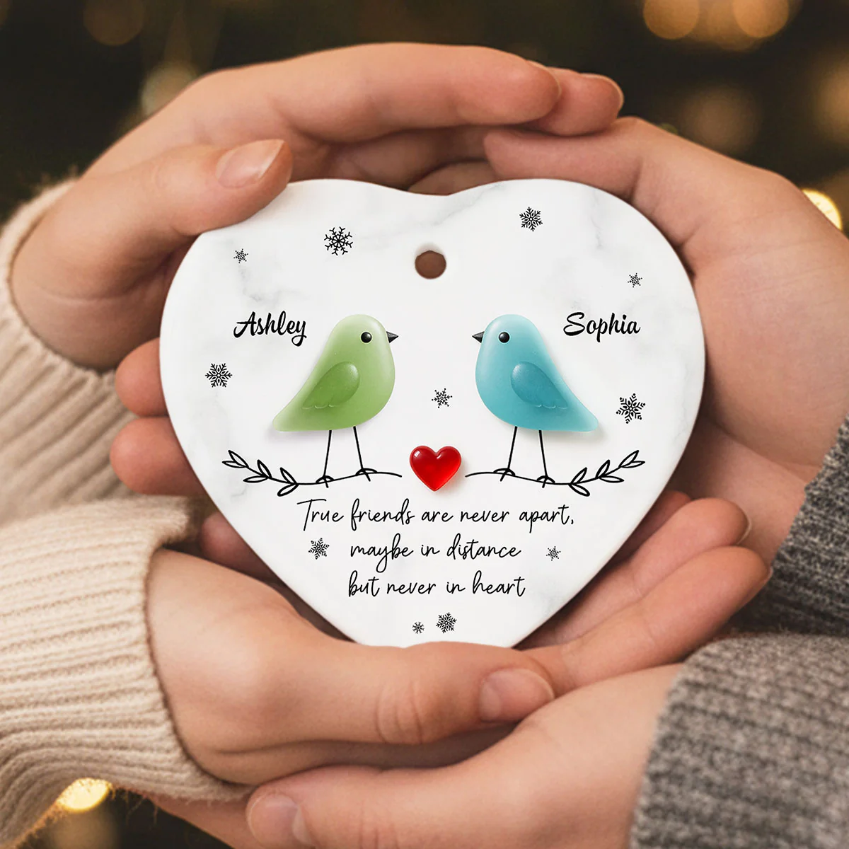 Friends Are Never Apart 3D Effect Sea Glass - Personalized Ceramic Ornament - Christmas Gift for Friends, Besties - Image 5