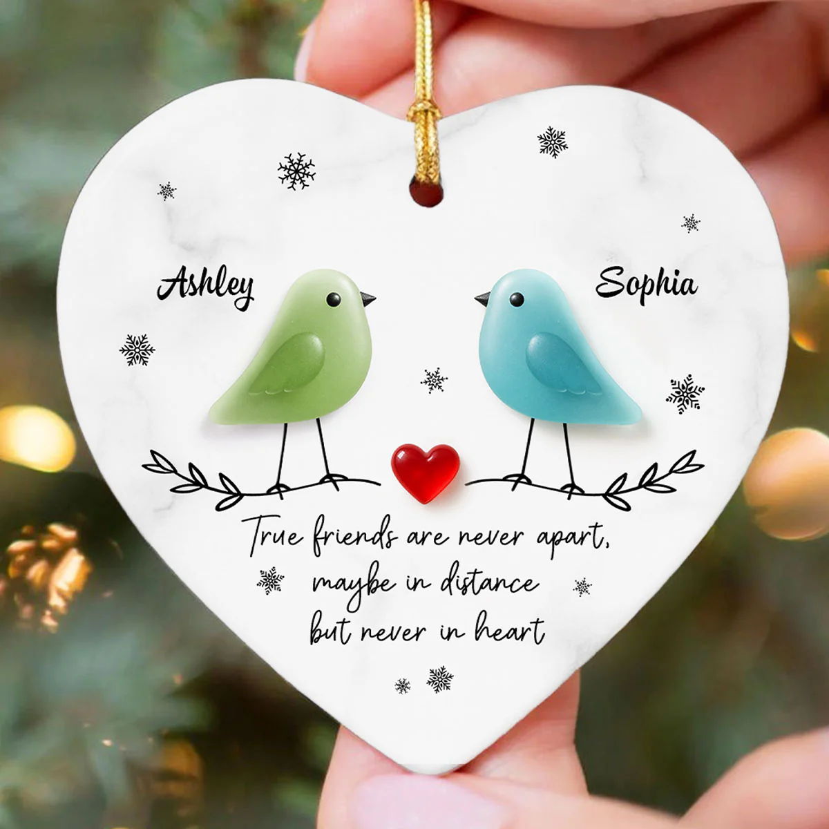 Friends Are Never Apart 3D Effect Sea Glass - Personalized Ceramic Ornament - Christmas Gift for Friends, Besties - Image 7