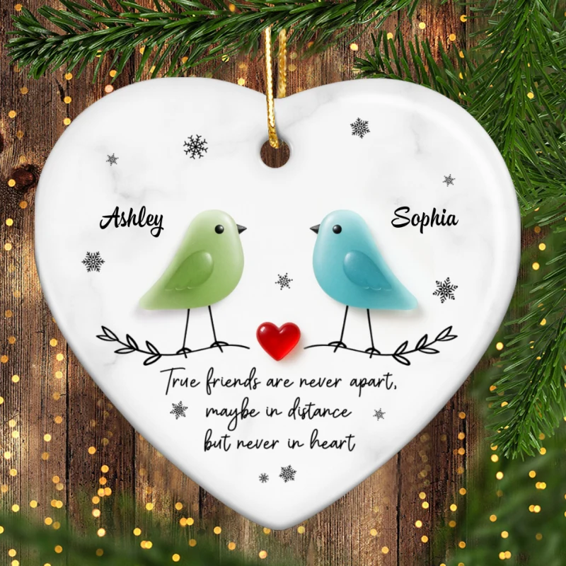 Friends Are Never Apart 3D Effect Sea Glass - Personalized Ceramic Ornament - Christmas Gift for Friends, Besties - Image 9