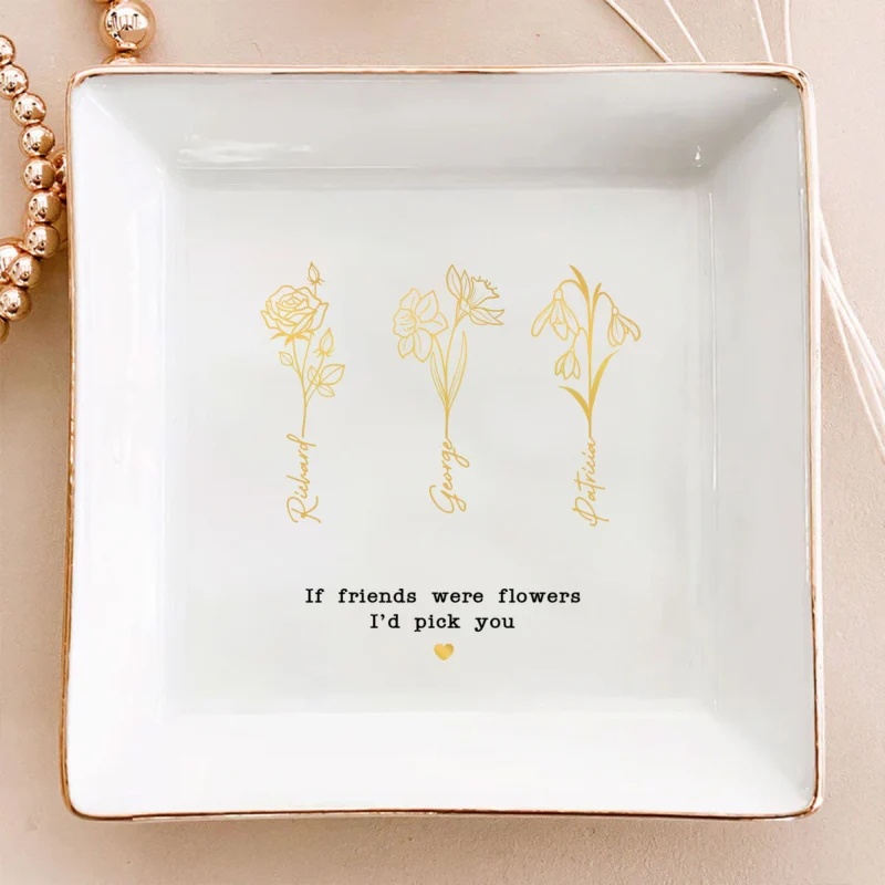 Friends Sisters Besties Birth Month Flowers Personalized Jewelry Dish, Christmas Gift for Sisters, Besties, Best Friends - Image 10