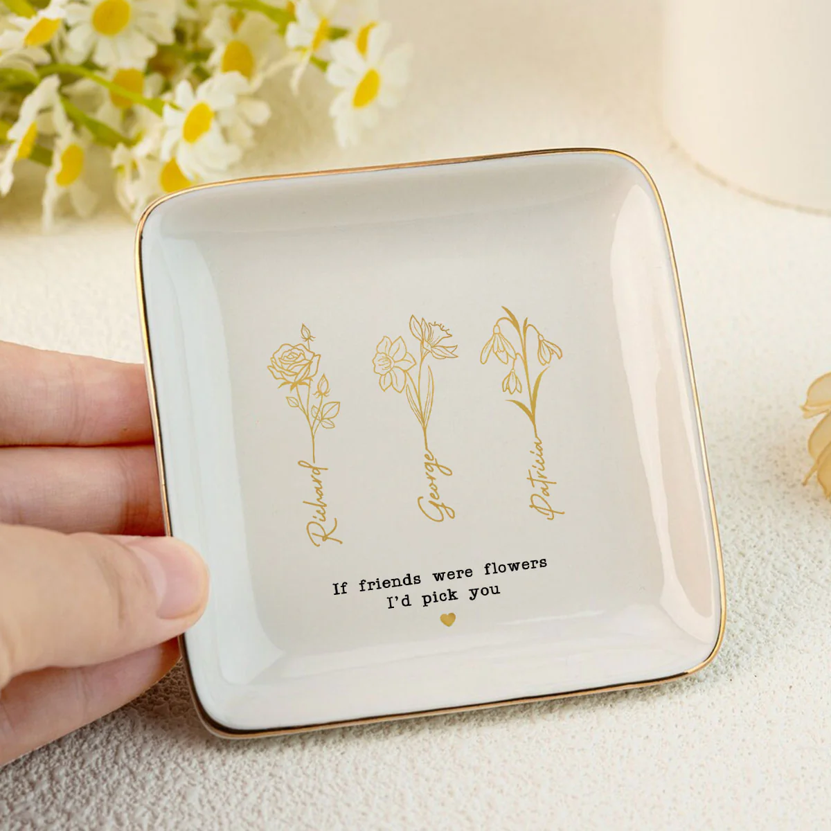 Friends Sisters Besties Birth Month Flowers Personalized Jewelry Dish, Christmas Gift for Sisters, Besties, Best Friends - Image 5