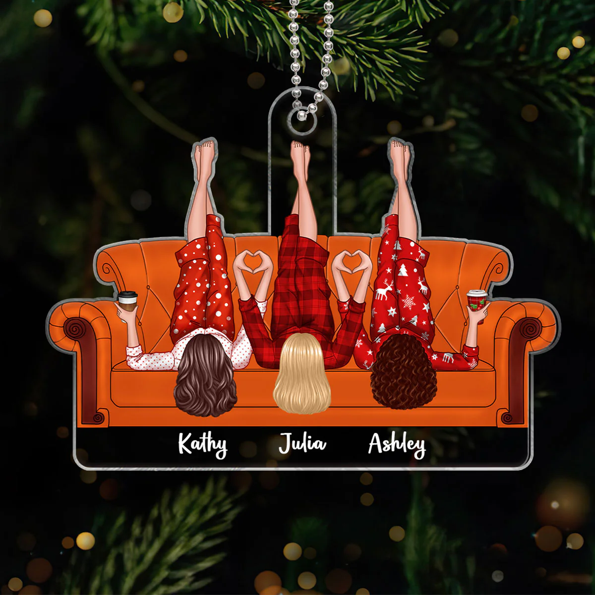Friends Sisters Besties Lying On Couch Personalized Acrylic Ornament, Christmas Gift - Image 2
