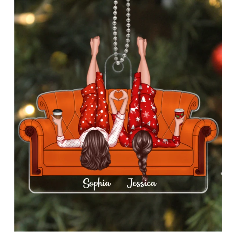Friends Sisters Besties Lying On Couch Personalized Acrylic Ornament, Christmas Gift - Image 7