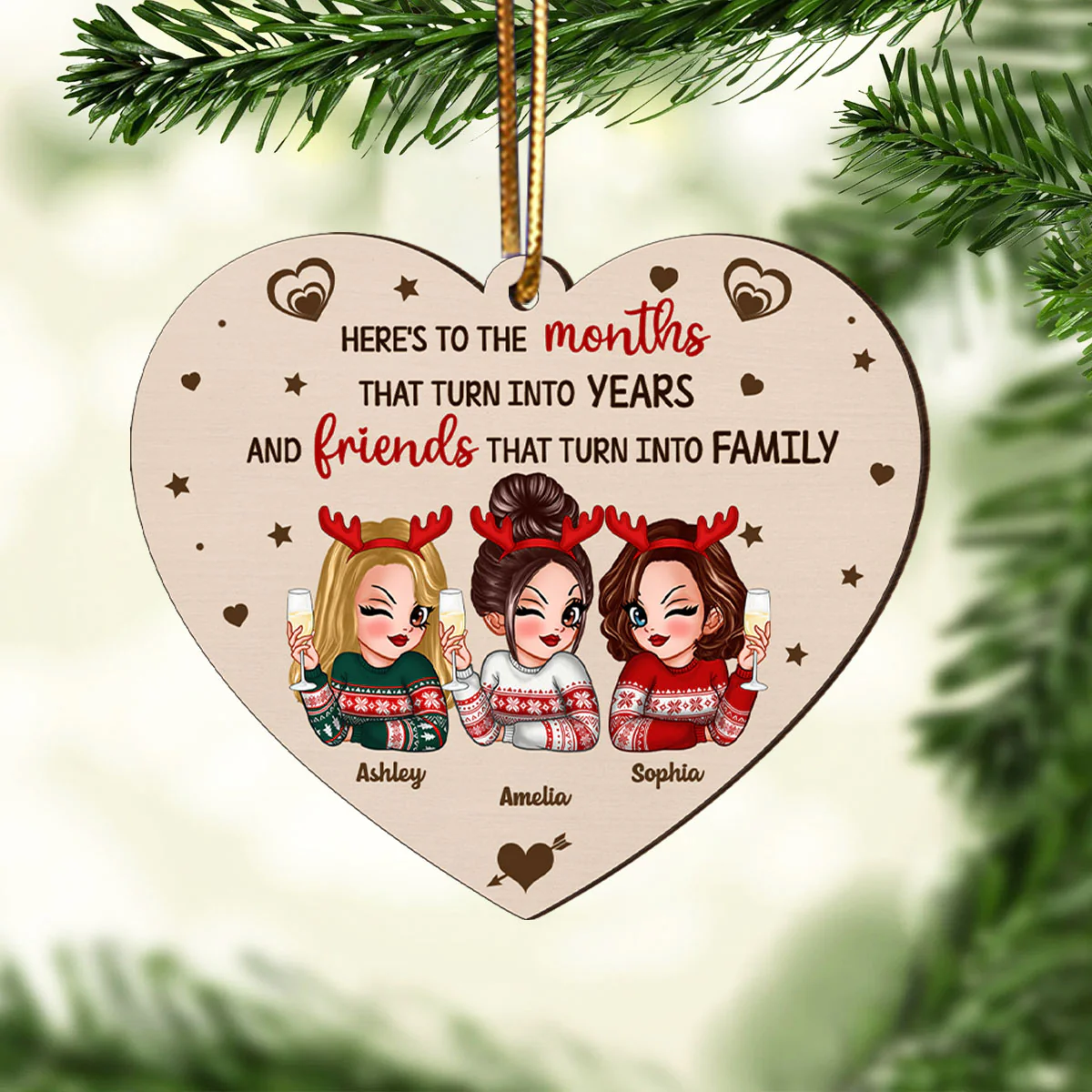 Friends That Turn Into Family Personalized Wooden Ornament, Christmas Gift For Best Friends - Image 2