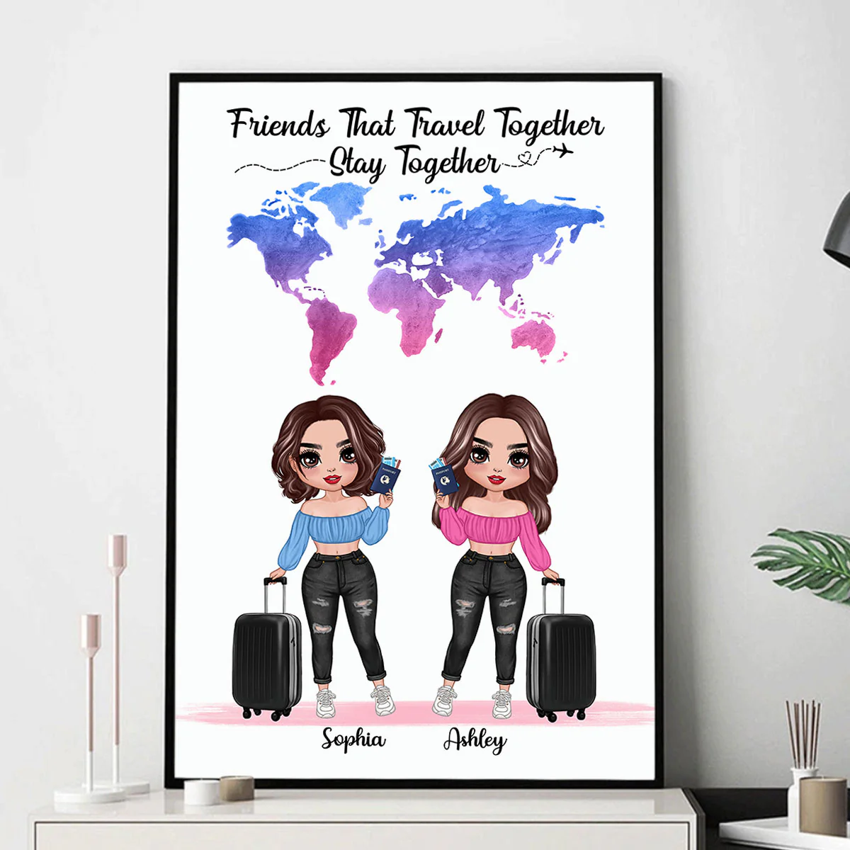 Friends Travel Together Stay Together Doll Besties Summer Gift Personalized Vertical Poster - Image 2