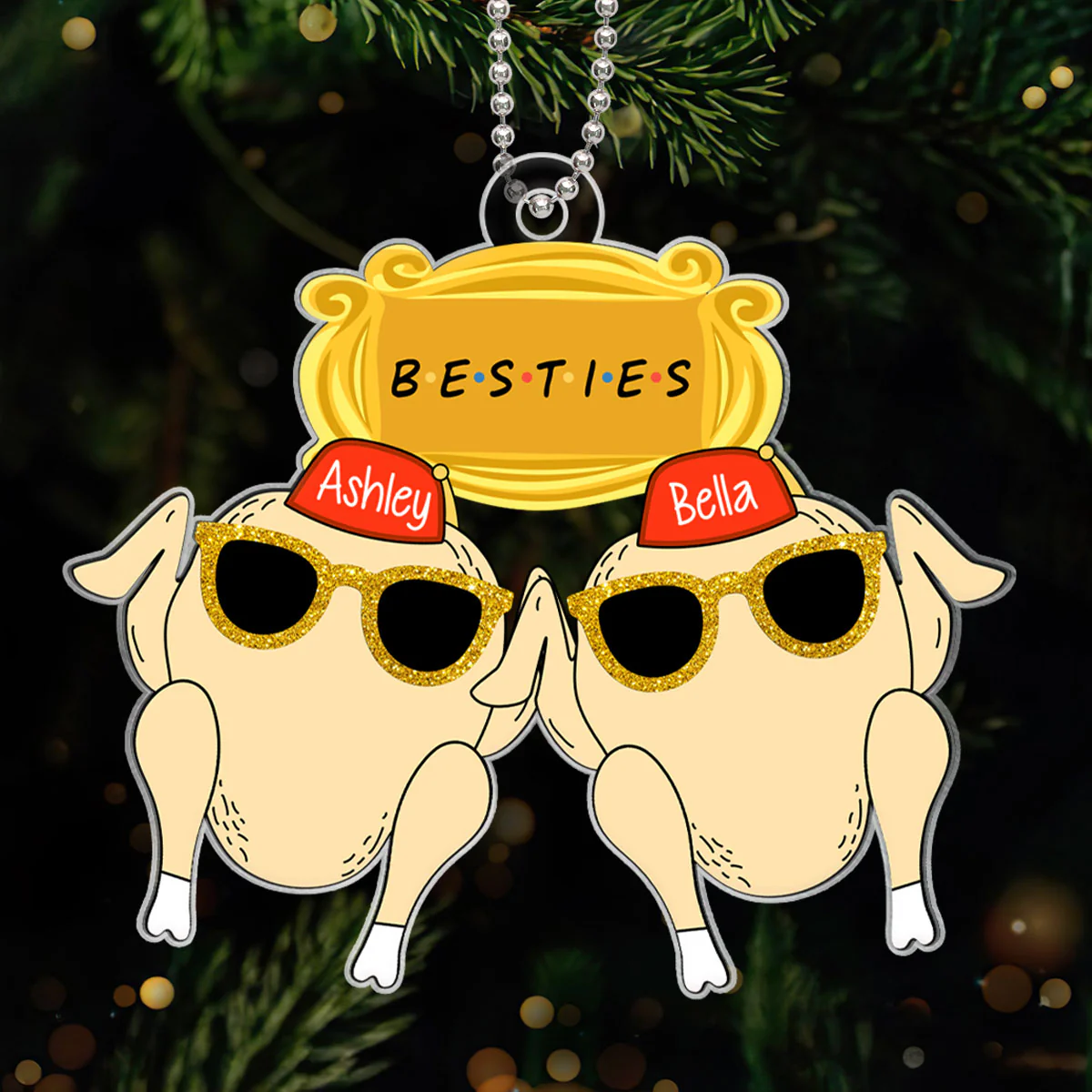 Friends Turkey Thanksgiving Christmas Personalized Acrylic Ornament, Funny Christmas Gift For Besties, Best Friends